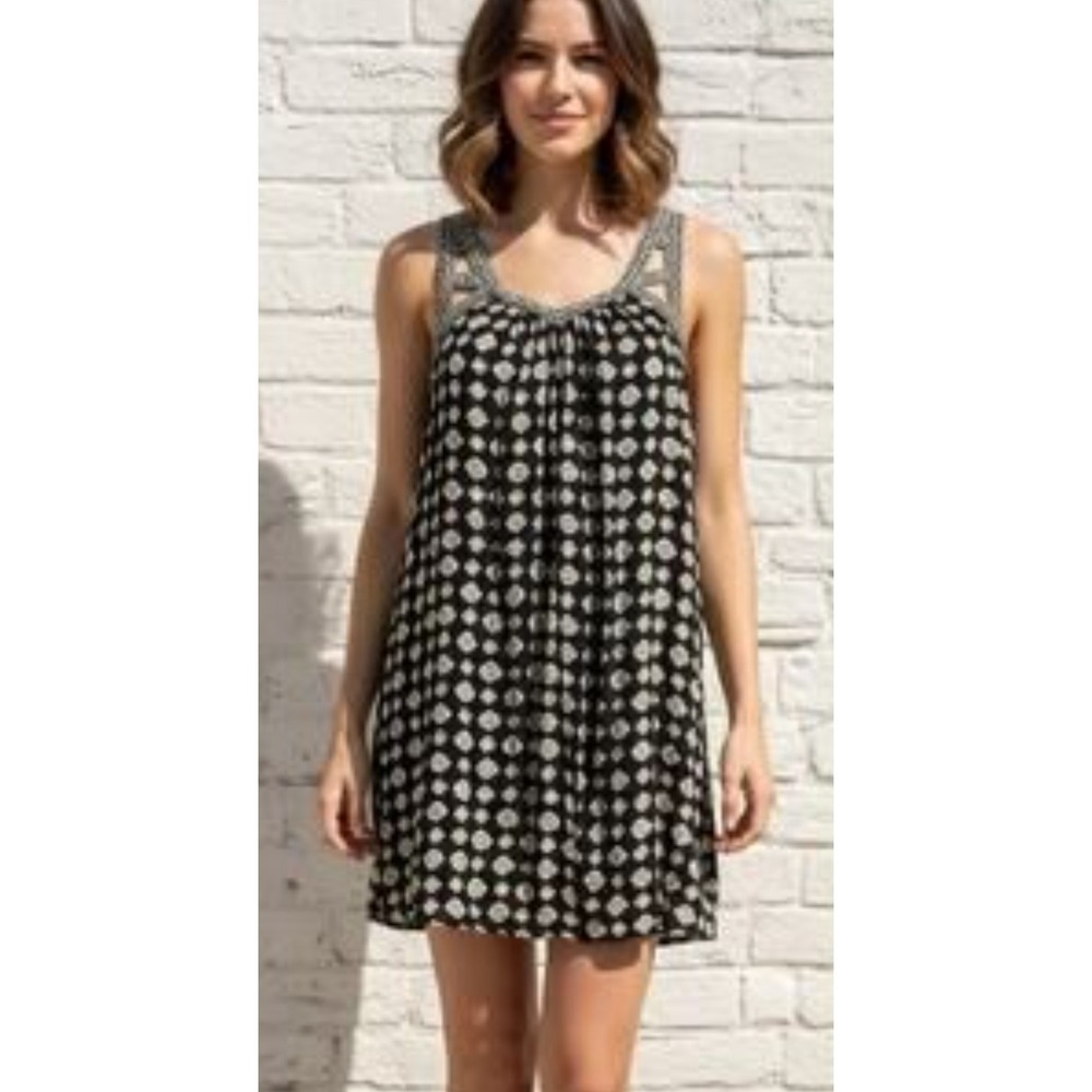 American Eagle Mini Dress Womens Large Black Floral Embroidery Boho Whimsigoth